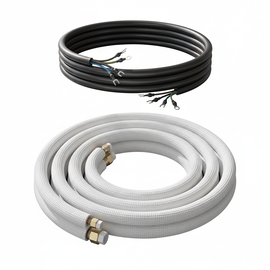 Frostwerke® Kältemittelleitung 1–15 m, Montage-Set für Split-Klimaanlagen (1/4″ + 1/2″, 5-adrig)