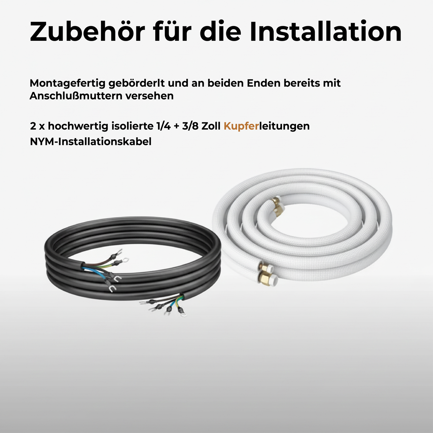 Frostwerke® Kältemittelleitung 1–15 m, Montage-Set für Split-Klimaanlagen (1/4″ + 3/8″, 5-adrig)