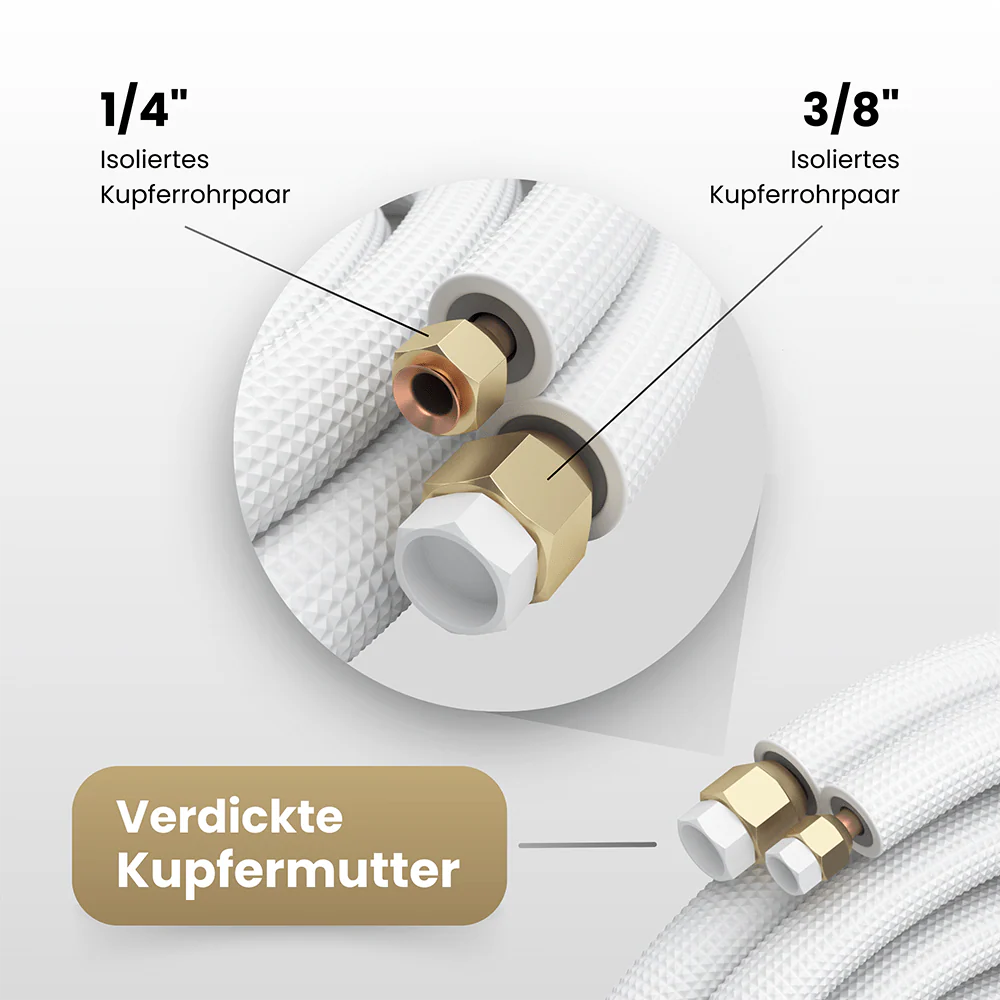 Frostwerke® Kältemittelleitung 1–15 m, Montage-Set für Split-Klimaanlagen (1/4″ + 1/2″, 5-adrig)