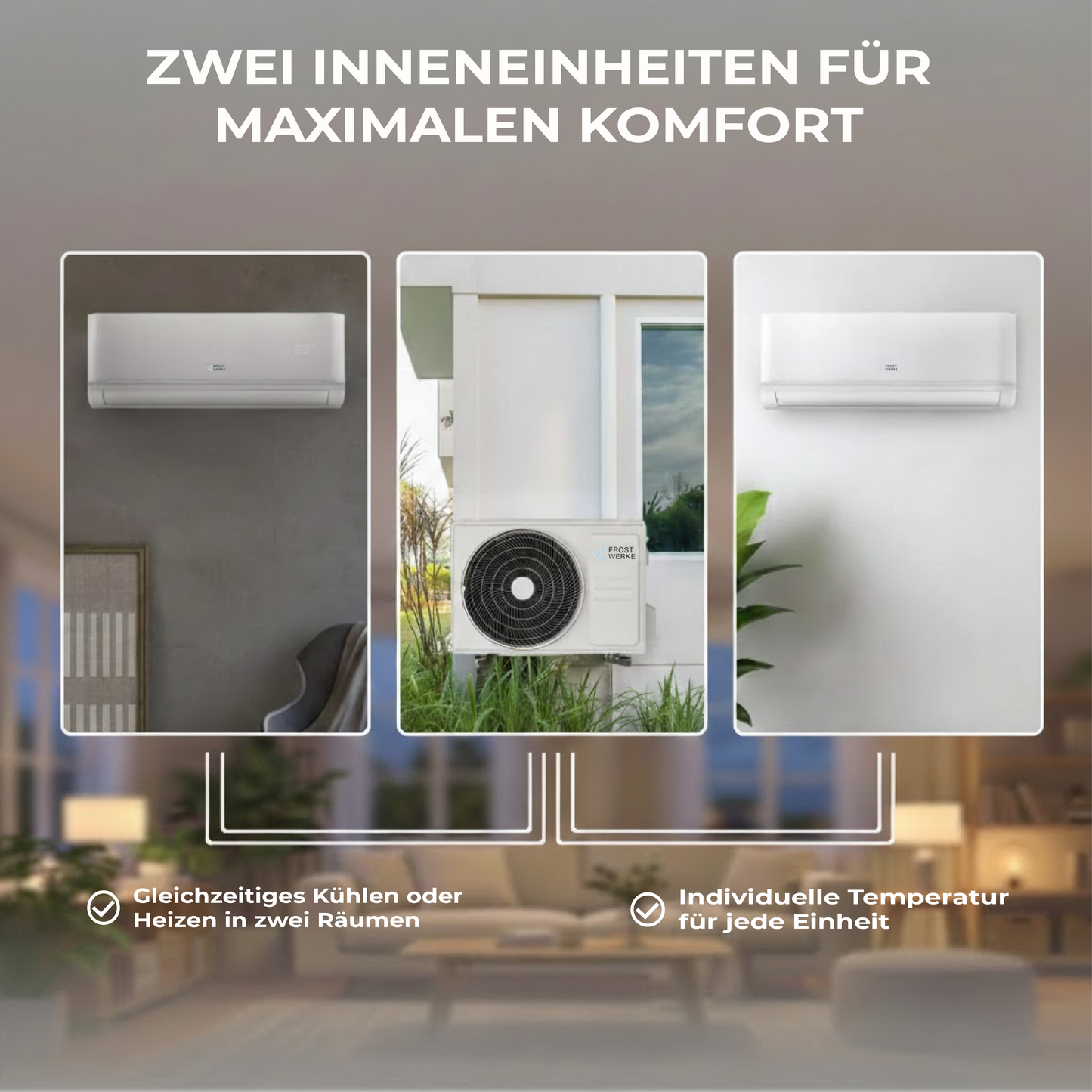 Frostwerke® Multisplit Klimaanlage Duo - 18.000 BTU (5,3kW) - 2 Innengeräte